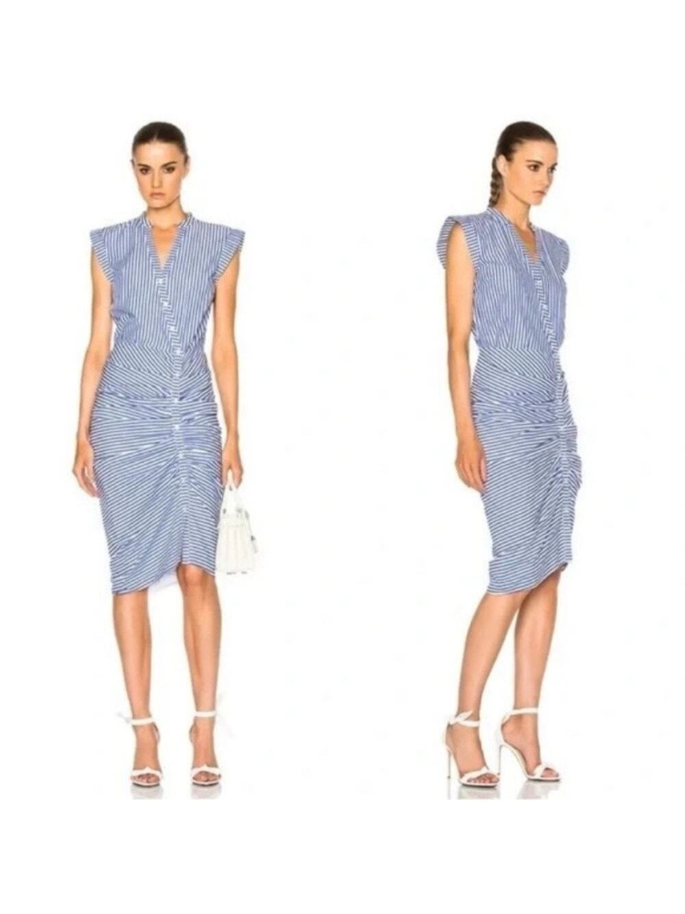 Veronica Beard Blue Striped Ruched Sleeveless Dress.  NWT. Size 4